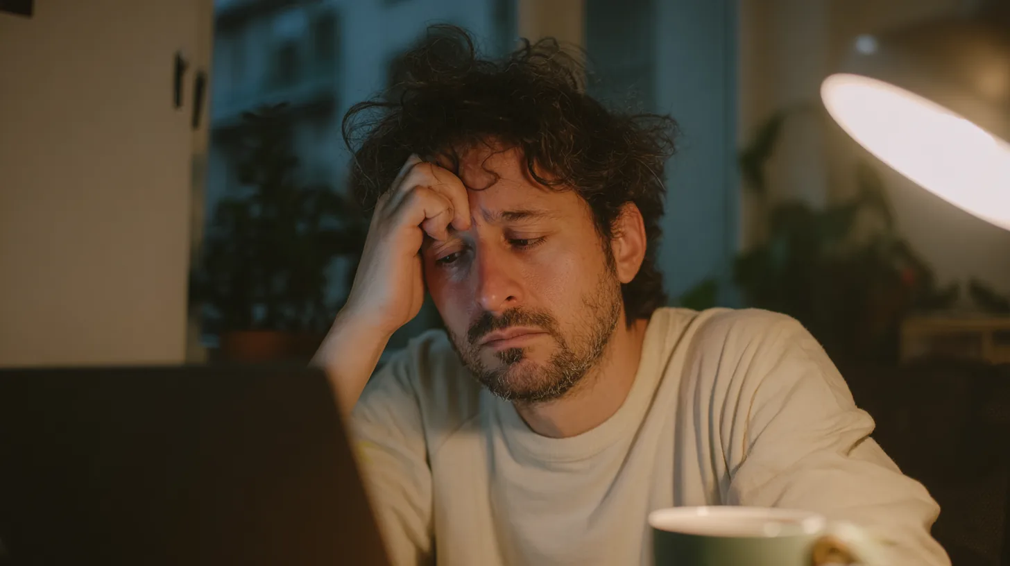 Homem exausto ao fim do dia no home office